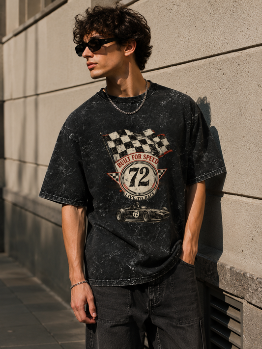 72 VINTAGE RACING ACID WASH OVERSIZED T-SHIRT