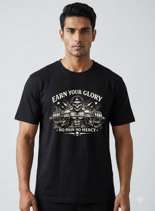 Earn Your Glory Gym Tee – No Pain. No Mercy.