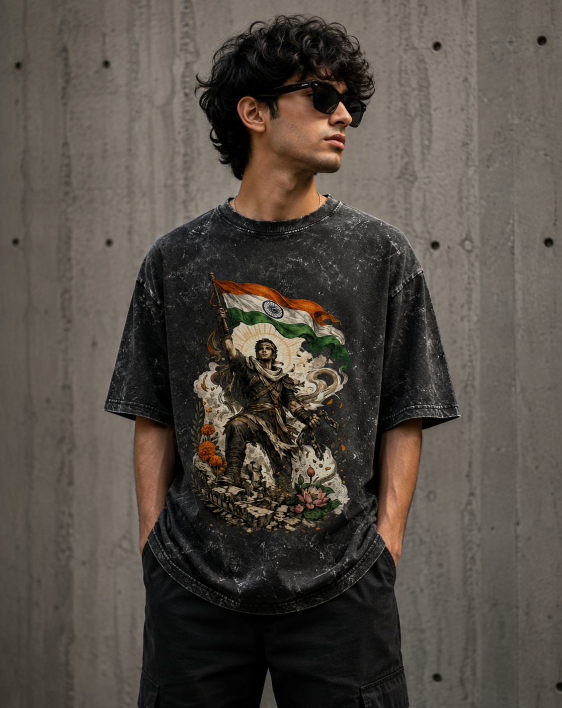 🇮🇳 Freedom Forever Acid Wash Oversized Tee
