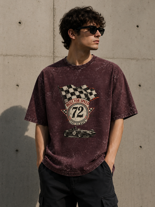 72 VINTAGE RACING ACID WASH OVERSIZED T-SHIRT